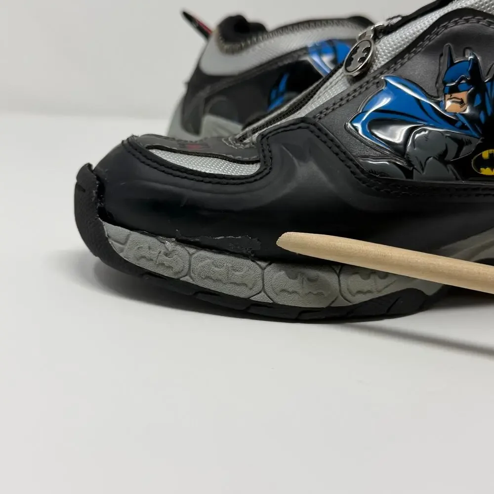 Batman Zip Up Sneakers Kids Black Gray Comic Shoes Size 2.5